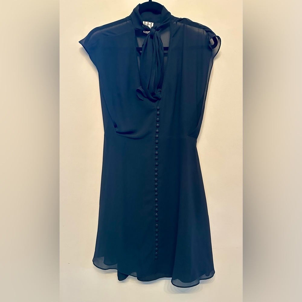 Haute Hippie Black Neck Tie Button Front Dress XS